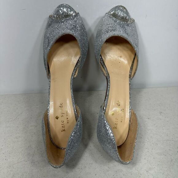 Kate Spade Sage Silver Glitter D'orsay Open Toe Heels Pumps Size 6 - Picture 6 of 7